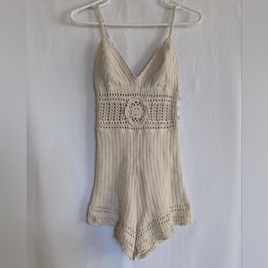 Kimchi Small Elegant Cream Crochet Romper Feminine Romantic